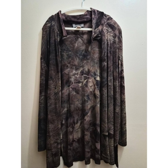 Slinky Brand Sweaters - Slinky Brand Vintage Y2K Tie Dye Cardigan Green Brown White Collar Large USA